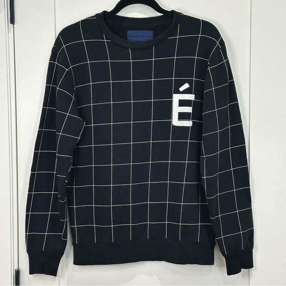 Etudes Studio Crewneck Sweatshirt E Emblem Checkered Black White XS Streetwear - Picture 1 of 6